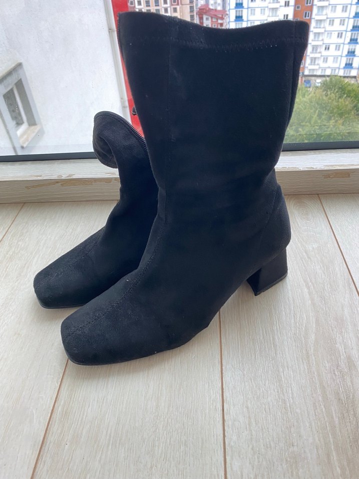 Siyah Süet İnce Topuklu Kadın Çizme - Görsel 5