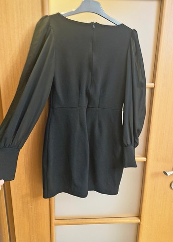 Siyah Transparan Kollu Kadın Kalem Elbise - Görsel 4