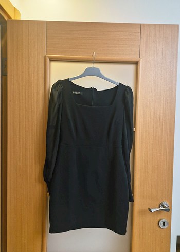 Siyah Transparan Kollu Kadın Kalem Elbise - Görsel 2