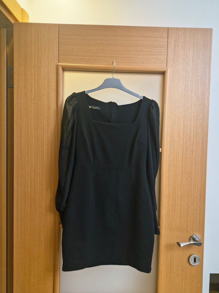 Siyah Transparan Kollu Kadın Kalem Elbise - Görsel 2