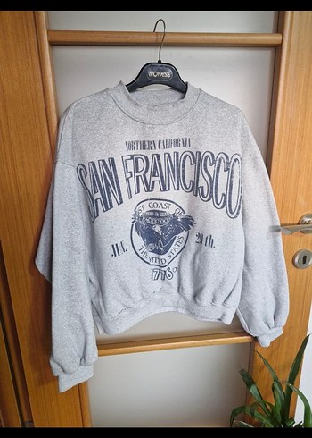 Gri Baskılı Kadın Sweatshirt - Görsel 2