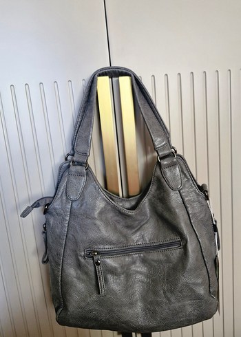 Gri Deri Kadın Çanta - Görsel 5