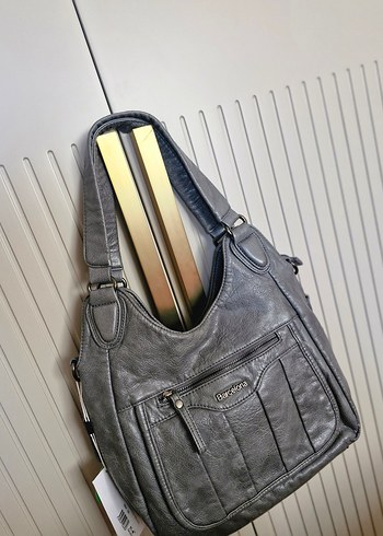 Gri Deri Kadın Çanta - Görsel 3