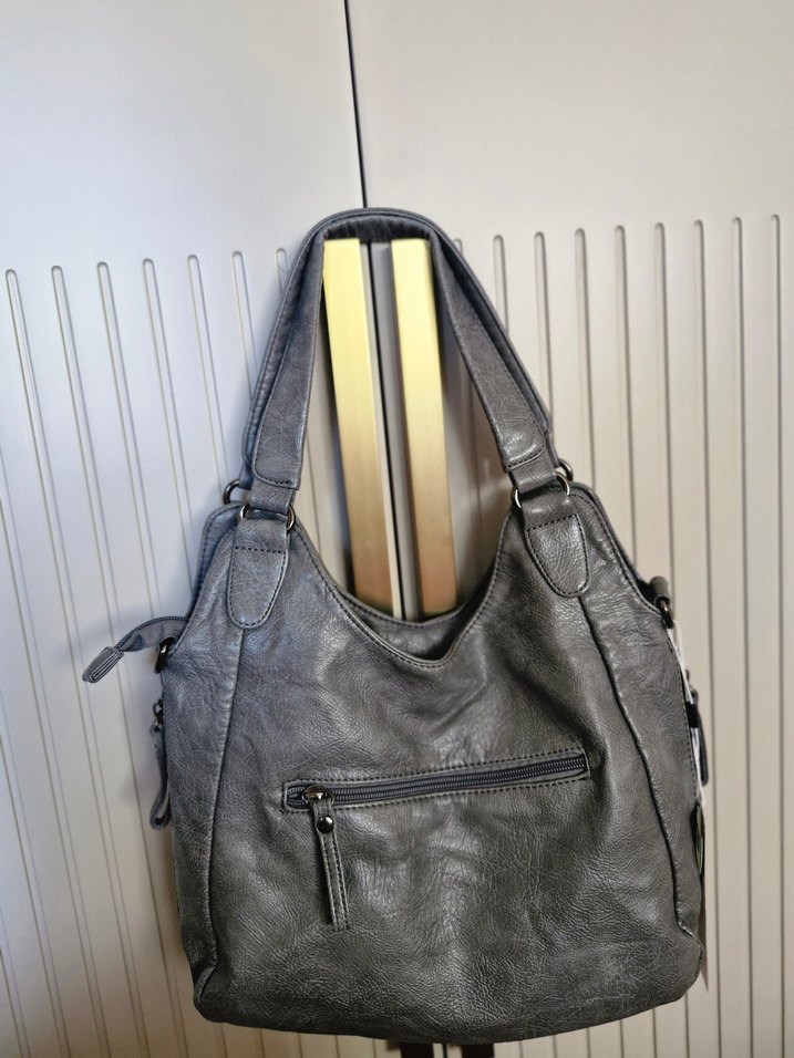 Gri Deri Kadın Çanta - Görsel 5