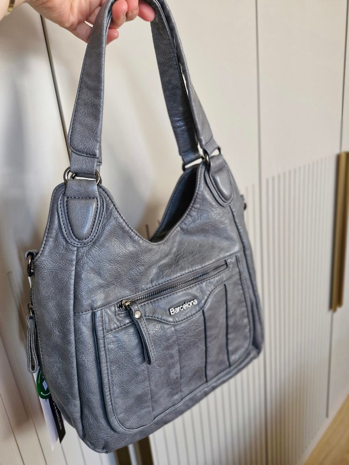 Gri Deri Kadın Çanta - Görsel 4