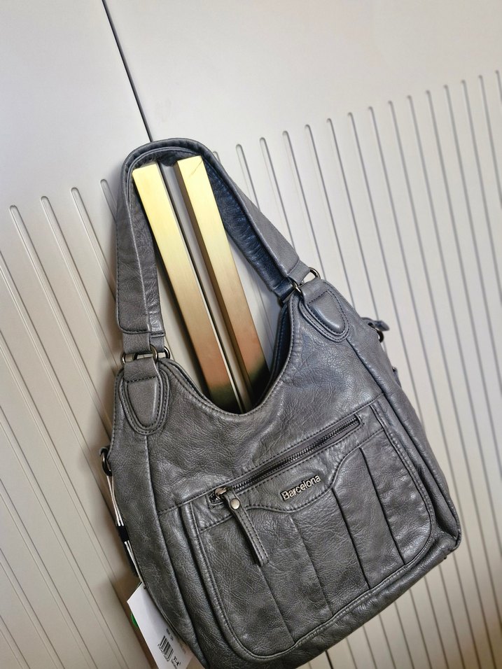 Gri Deri Kadın Çanta - Görsel 3