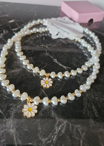 Beyaz Boncuklu Mini Papatya Kolye - Görsel 2