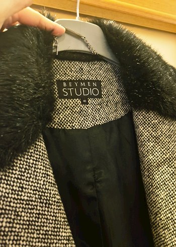 Kürk Yakalı Gri Kadın Kaban - Görsel 12