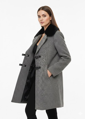 Kürk Yakalı Gri Kadın Kaban - Görsel 2