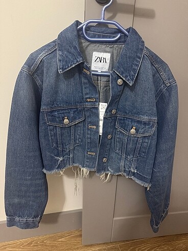 s Beden mavi Renk Zara crop kot ceket