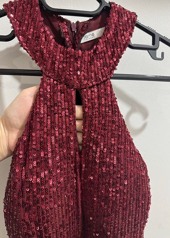 Bordo Payetli Uzun Abiye Elbise - Görsel 2