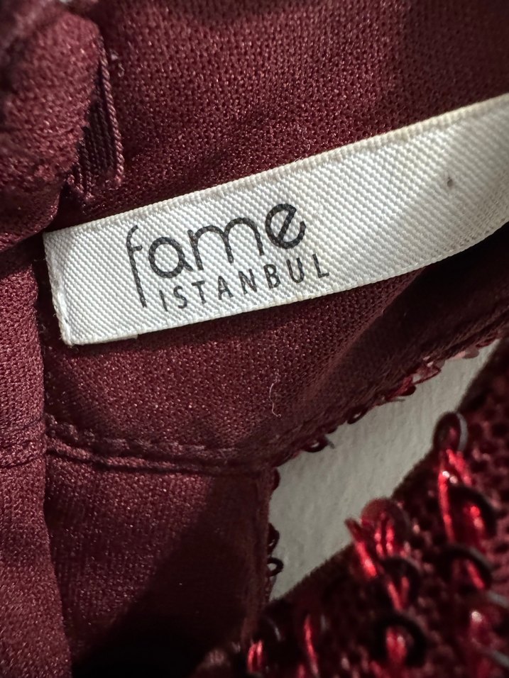 Bordo Payetli Uzun Abiye Elbise - Görsel 3