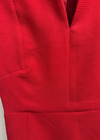 Kırmızı V Yaka Mini Elbise - Görsel 3