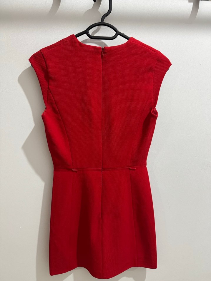 Kırmızı V Yaka Mini Elbise - Görsel 2