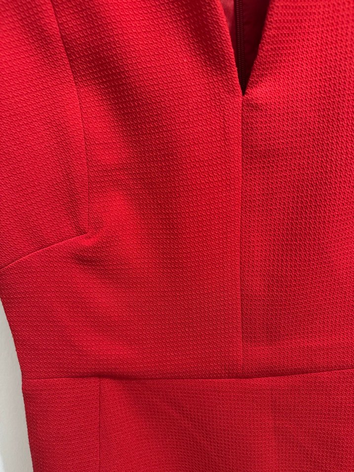 Kırmızı V Yaka Mini Elbise - Görsel 3