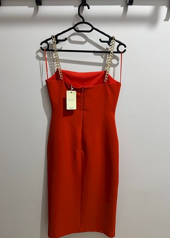 Zincir Detaylı Turuncu Abiye Elbise - Görsel 2