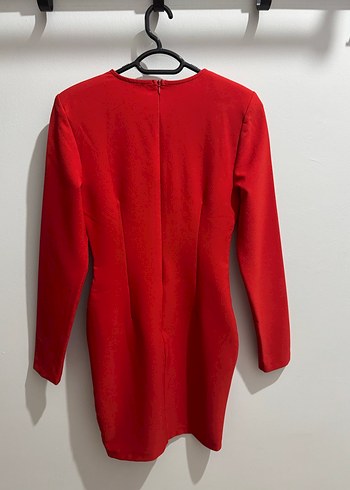 Kırmızı V Yakalı Korseli Uzun Kollu Mini Elbise - Görsel 2