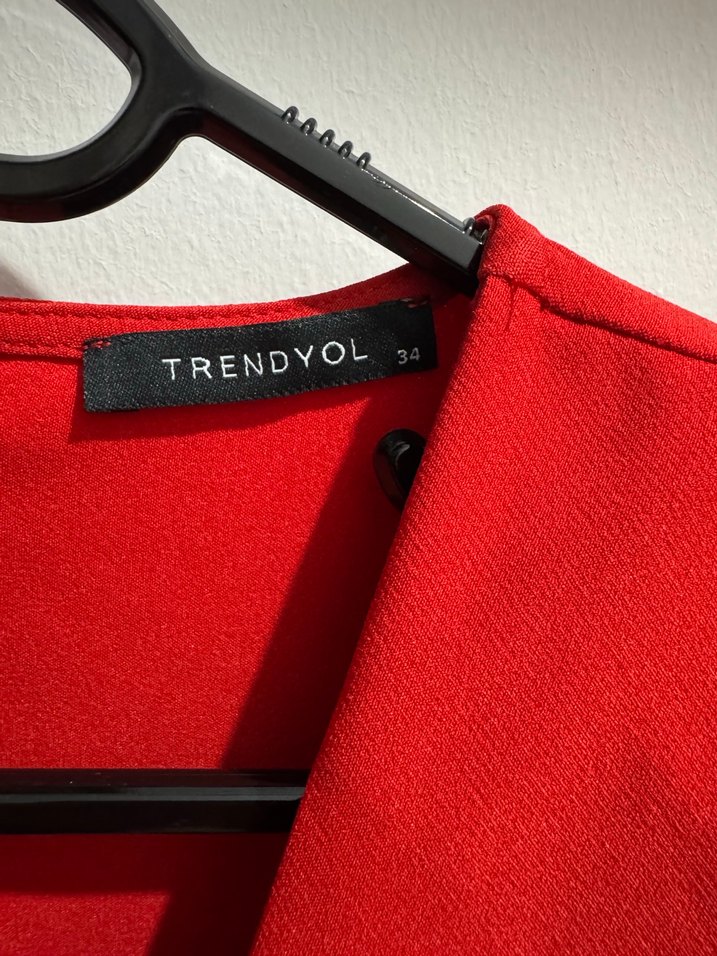 Kırmızı V Yakalı Korseli Uzun Kollu Mini Elbise - Görsel 4