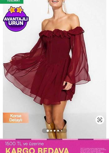 Trendyol & Milla Trendyolmilla Bordo Fırfırlı Keten Mini Elbise