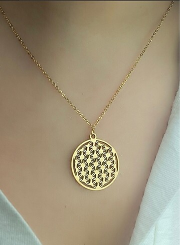 Gold renk yaşam çiçeği model çelik kolye