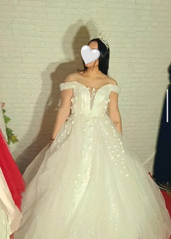 Beyaz Prenses çicek detaylı tül kollu sim işlemeli - Görsel 2