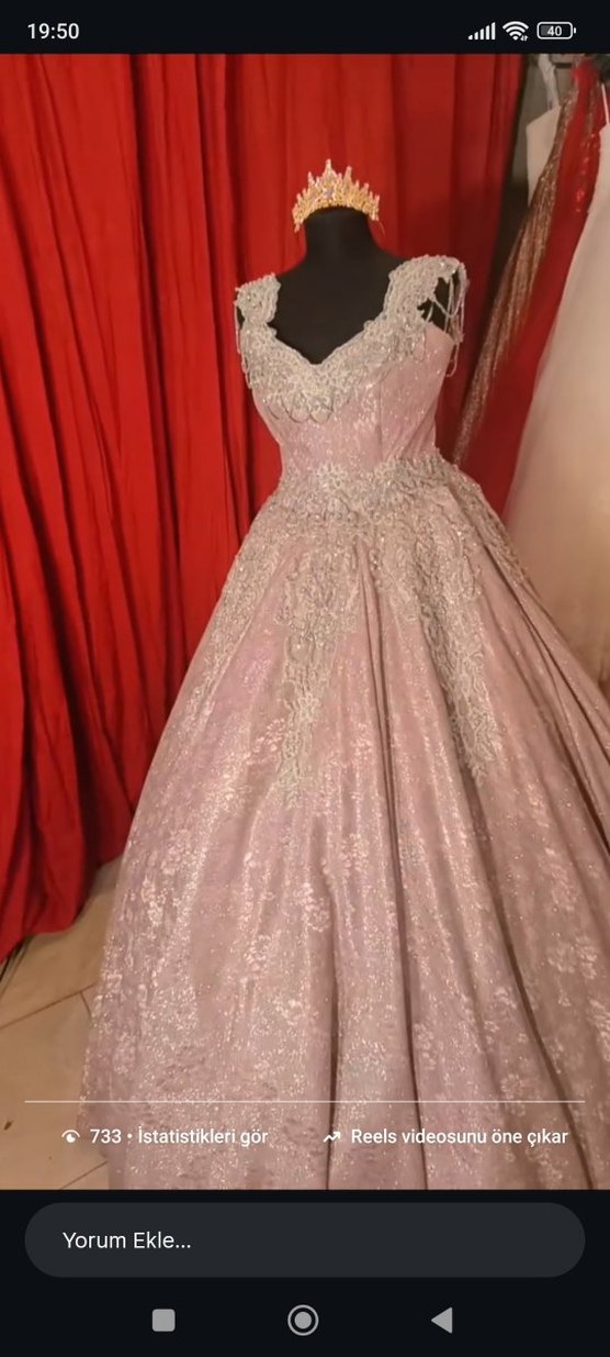 işleme Detaylı Pembe Uzun Abiye Elbise - Görsel 5