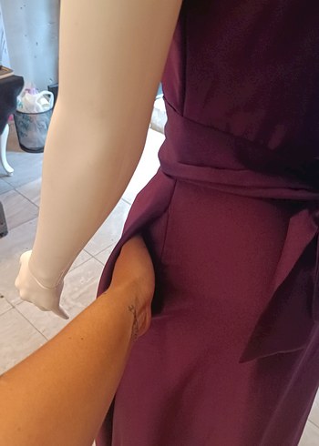 36 Beden bordo Renk Bordo Drapeli V Yaka Uzun Abiye Elbise