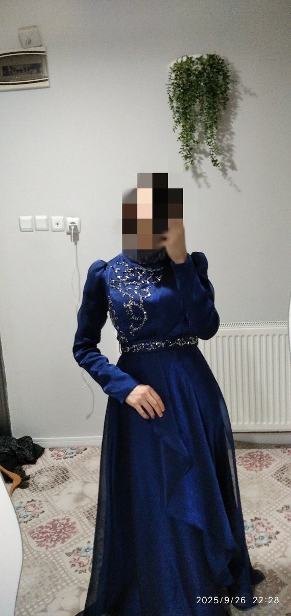 saks mavi taşlı janjan  Abiye Elbise - Görsel 2