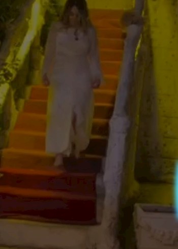 Uzun Beyaz dantelli Abiye Elbise - Görsel 2