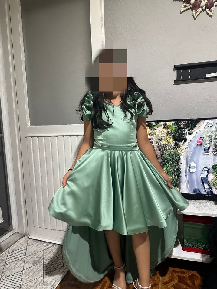 Yeşil Straplez Kız Çocuk Abiye Elbise - Görsel 2