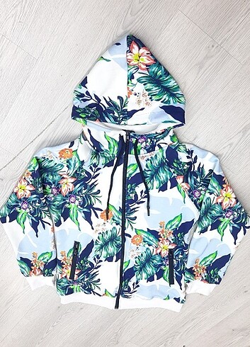 Diğer beyaz çiçekli kadın sweatshirt üst ceket