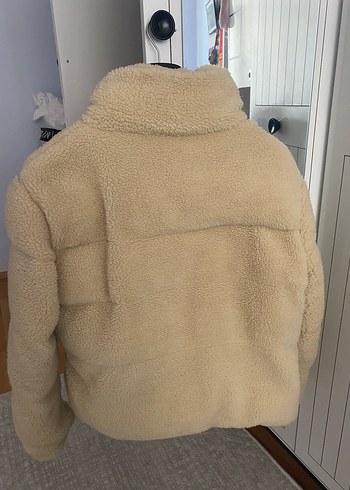 Diğer Bej Midi Kadın Peluş Mont Yüksek Yakalı