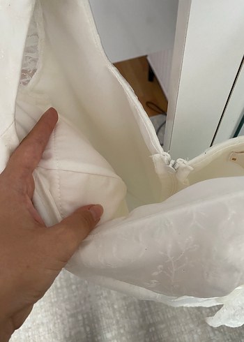 38 Beden beyaz Renk Uzun Kollu Beyaz Mini Gelinlik