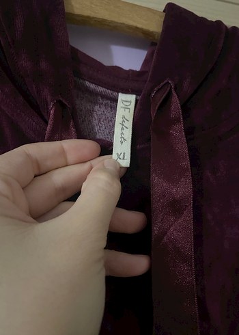 Bordo Kadın Kapüşonlu Süet Sweatshirt - Görsel 4