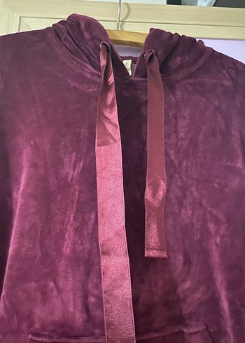 Bordo Kadın Kapüşonlu Süet Sweatshirt - Görsel 3