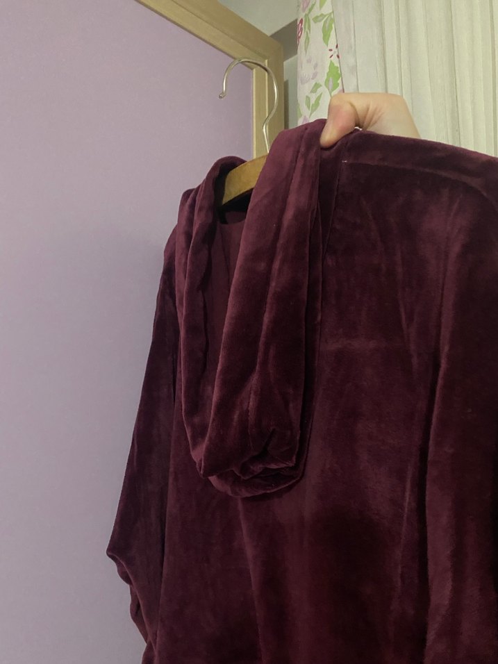 Bordo Kadın Kapüşonlu Süet Sweatshirt - Görsel 5