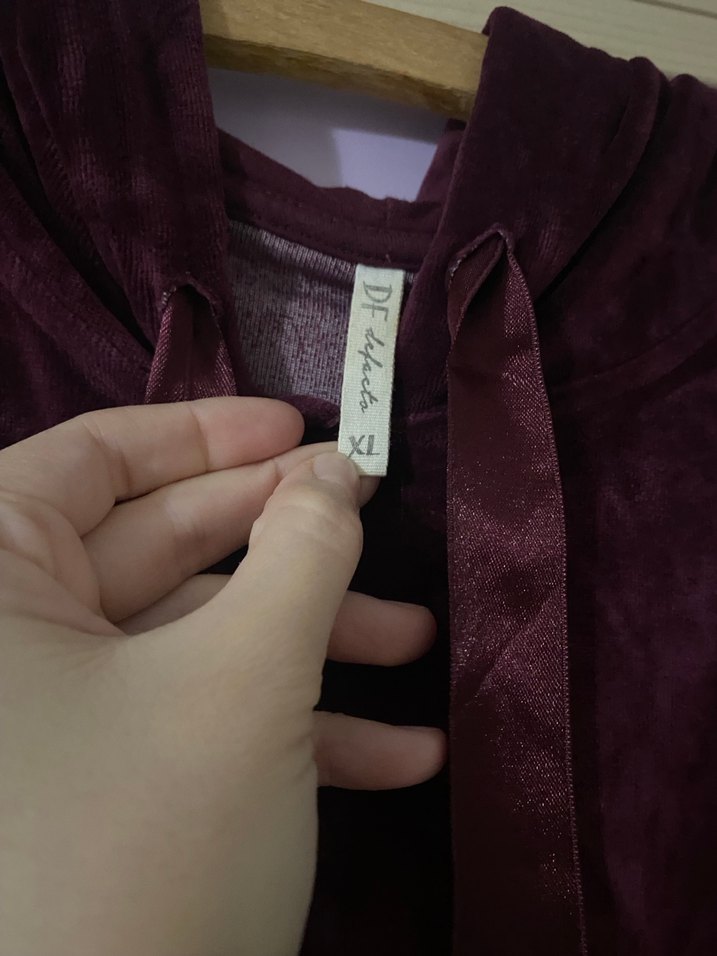 Bordo Kadın Kapüşonlu Süet Sweatshirt - Görsel 4