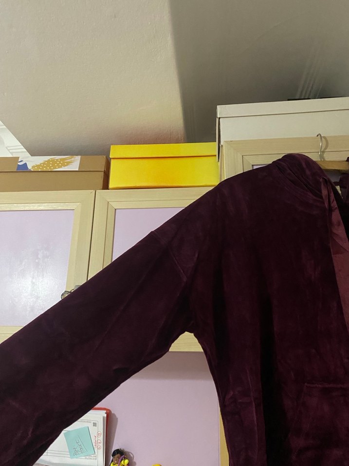 Bordo Kadın Kapüşonlu Süet Sweatshirt - Görsel 2