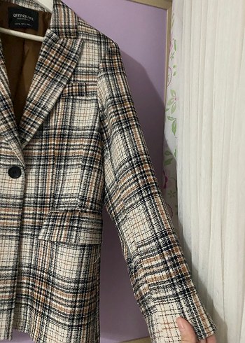 Düğmeli Kahverengi Ekose Kadın Blazer Ceket - Görsel 3