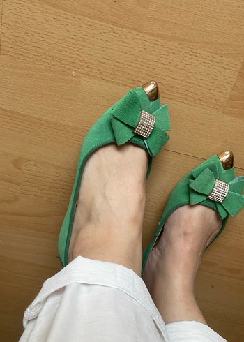 Yeşil süet fiyonklu babet - Görsel 5