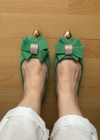 Yeşil süet fiyonklu babet - Görsel 6