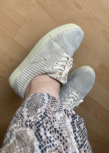 Beyaz Pliseli Keten Kadın Sneakers - Görsel 6