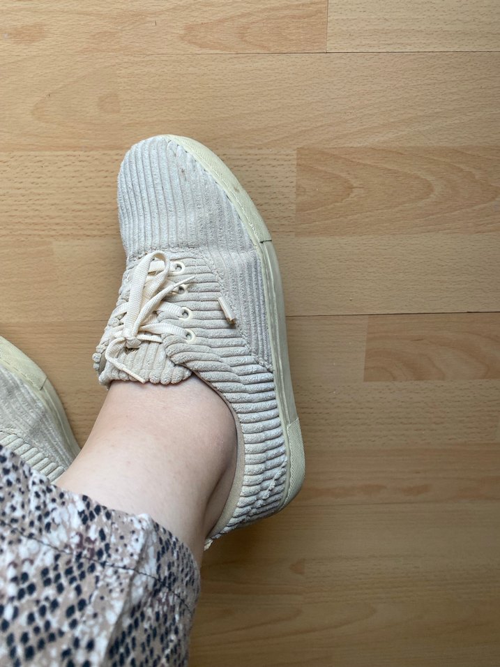 Beyaz Pliseli Keten Kadın Sneakers - Görsel 3