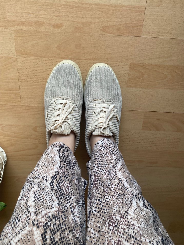 Beyaz Pliseli Keten Kadın Sneakers - Görsel 4