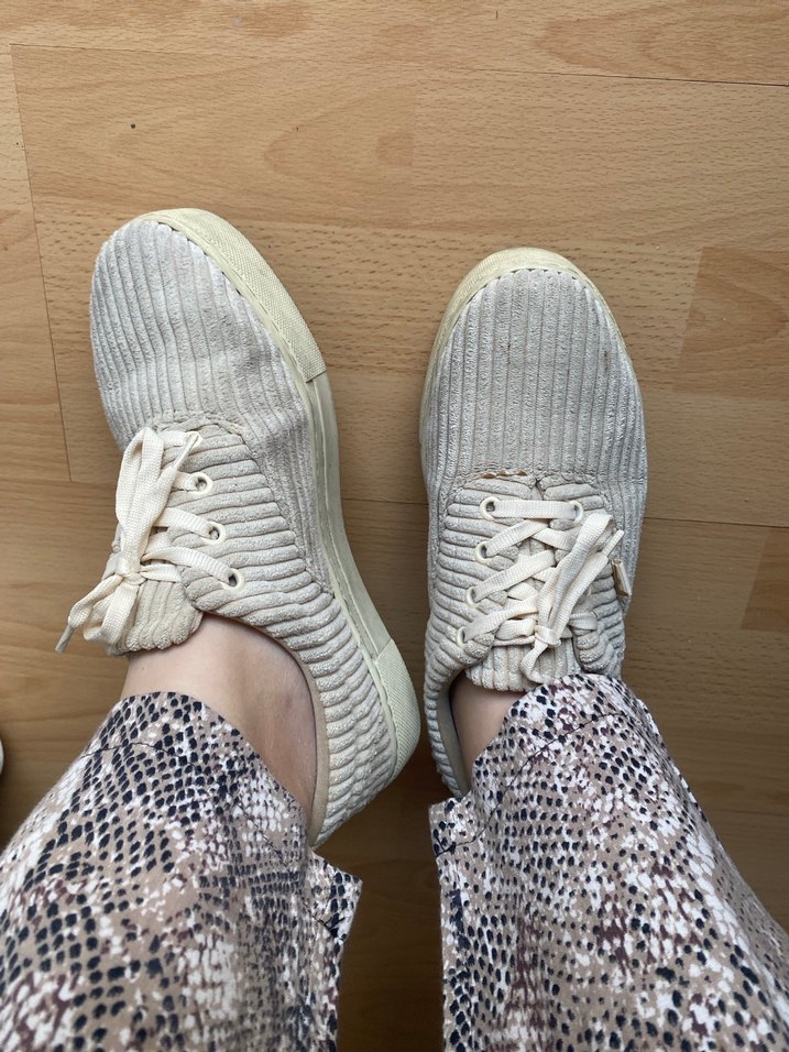 Beyaz Pliseli Keten Kadın Sneakers - Görsel 5