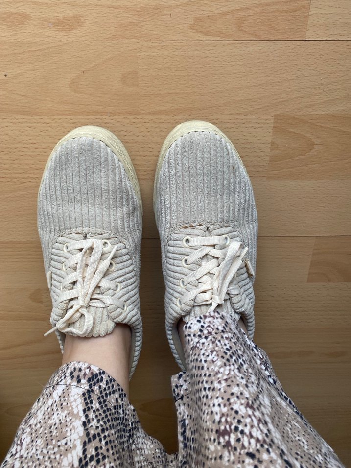 Beyaz Pliseli Keten Kadın Sneakers - Görsel 2