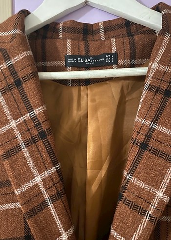 Düğmeli Kahverengi Kareli Kadın Blazer - Görsel 4