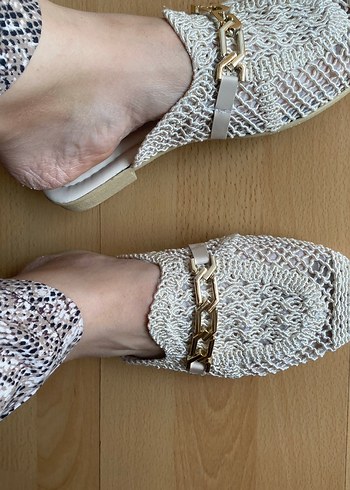 Bej Örgü Dantel Detaylı Kadın Terlik - Görsel 3