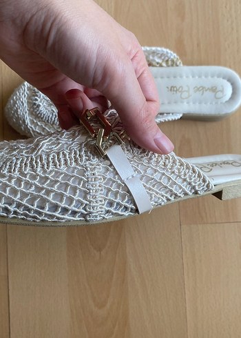 Bej Örgü Dantel Detaylı Kadın Terlik - Görsel 7