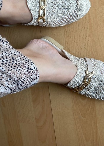 Bej Örgü Dantel Detaylı Kadın Terlik - Görsel 4